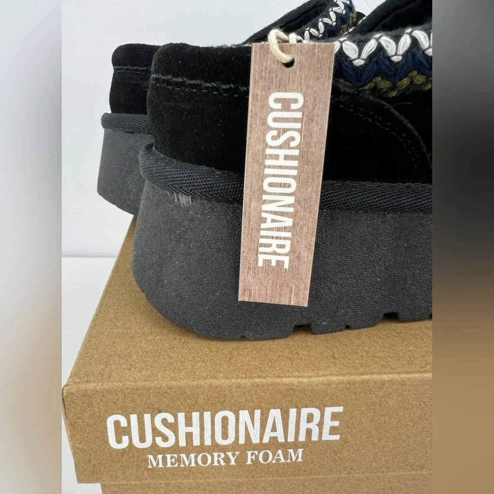 CUSHIONAIRE KABUKI GENUINE BLK SUEDE PLATFORM MULES,SIZE 7M, WARM & COMFORTABLE